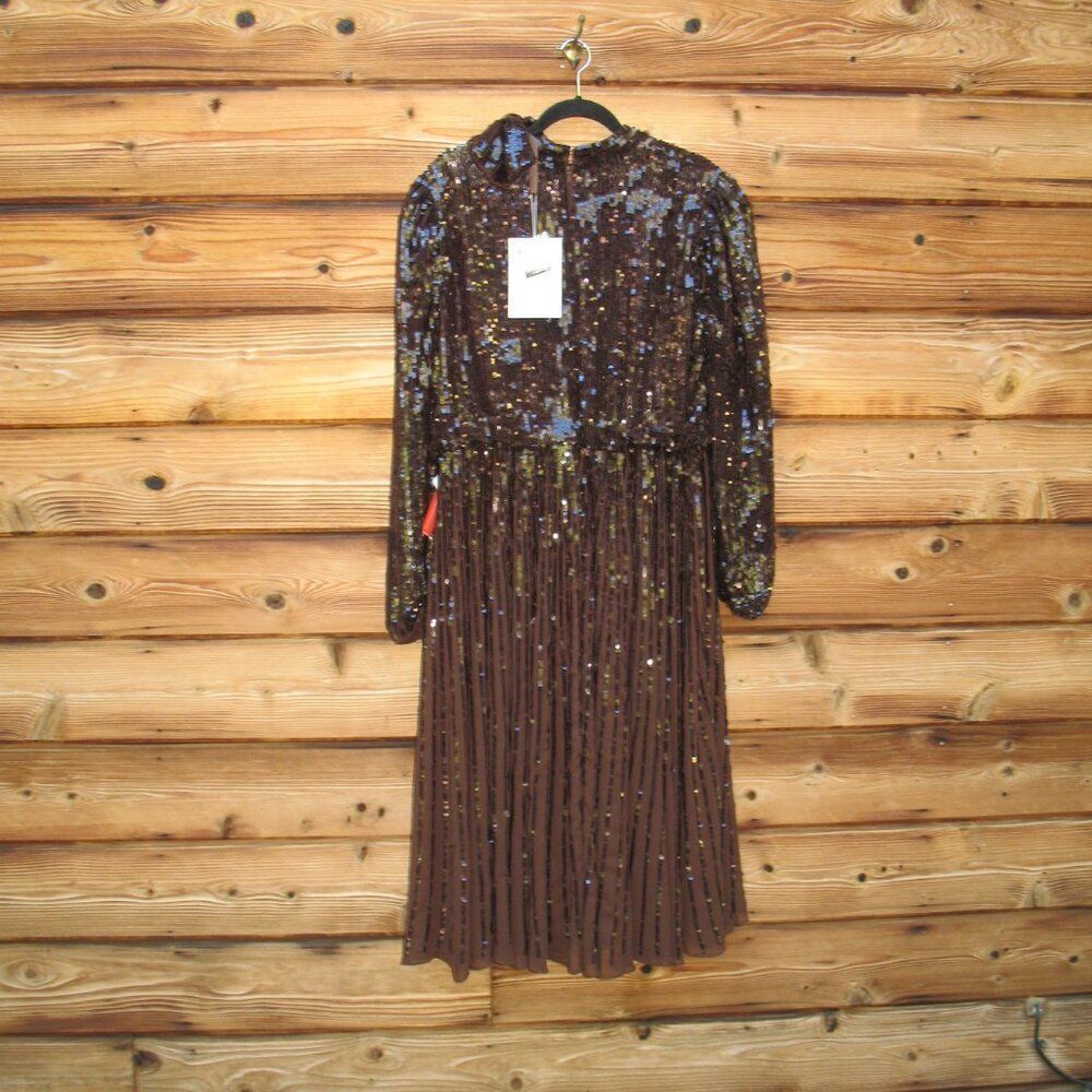 NWT Mac Duggal LONG SLEEVE TEA LENGTH DRESS Brown Size 16 93642 - Picture 10 of 14
